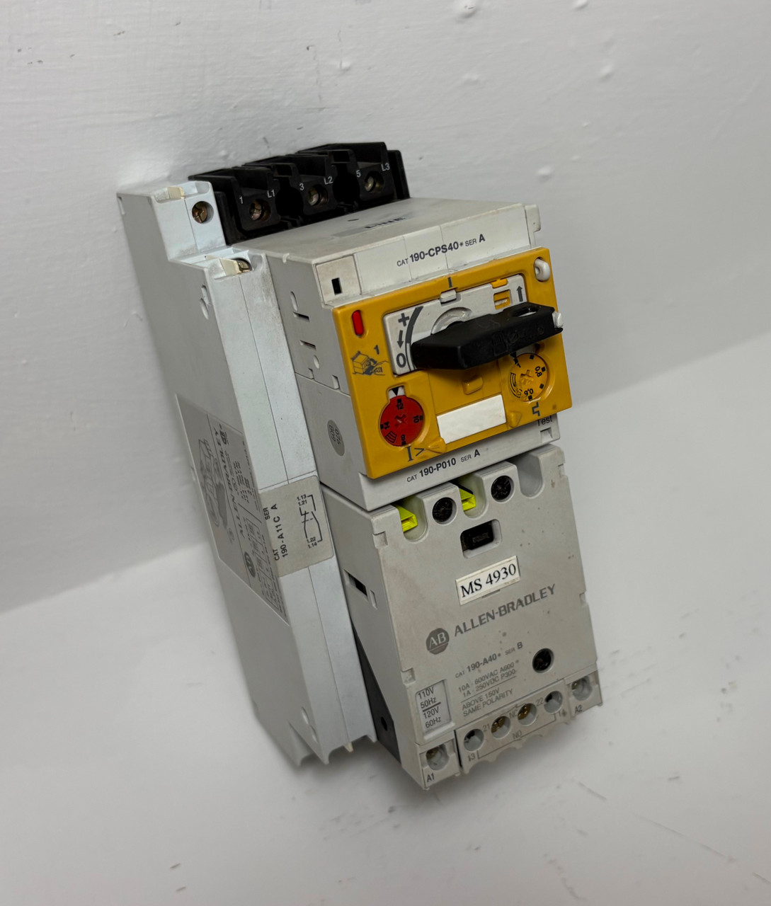 Allen Bradley 190-A40 Motor Starter 190-P010 190-CPS40 3PH 10 Amp 600V 120V Coil (EM5553-3)