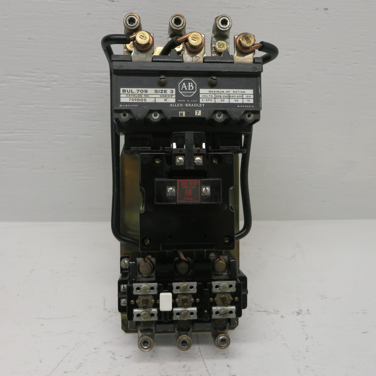 Allen Bradley 709DOD NEMA Size 3 Starter Ser K 120V Coil 73A86 709D0D w/ Reset (AH0625-1)