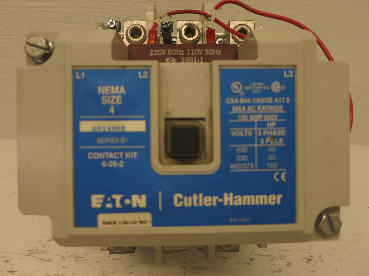 Eaton AN14NN0 Size 4 Motor Contactor 135A 120V Coil 3PH Ser B1 100 HP ANN14NNO (AH0630-1)