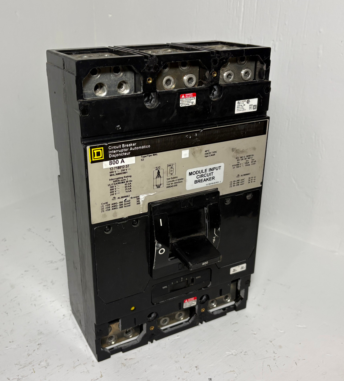 Image of Square D MHL368003901 800A Circuit Breaker 12-718012-37 800 Amp 3P MHL36800 HACR
