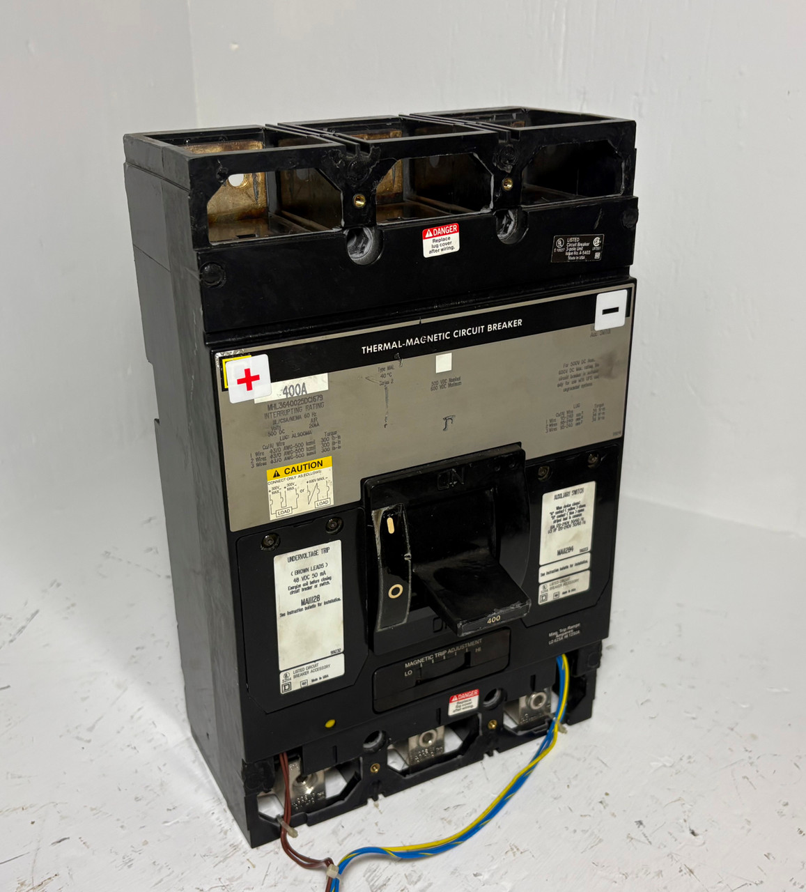 Square D MHL3640025DC1679 400A DC Circuit Breaker 500 VDC w/ UVR & Aux 400 Amp (EM5566-1)