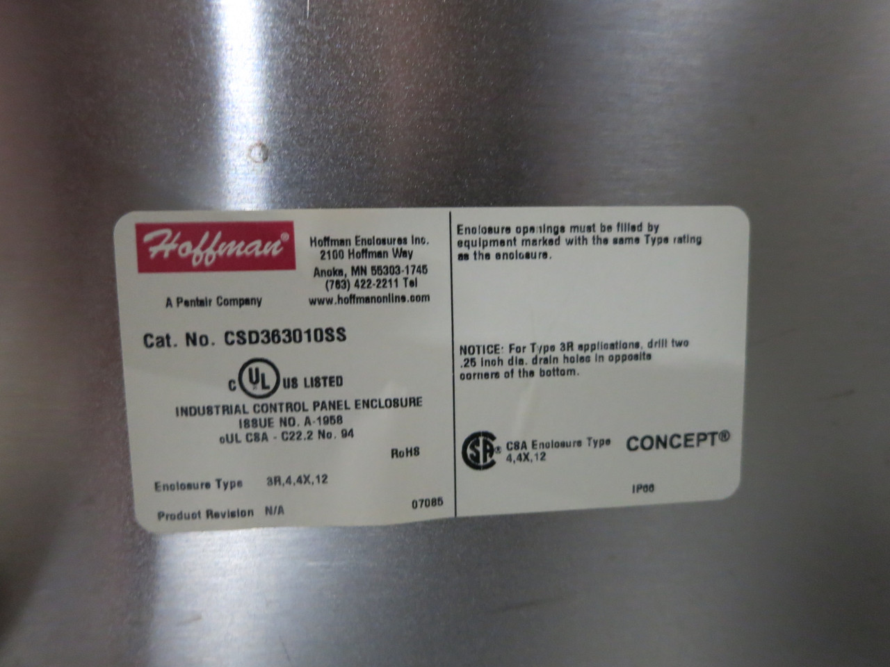 NEW Hoffman CSD363010SS Industrial Control Panel Enclosure Stainless w CP3630 3R (DW7426-1)