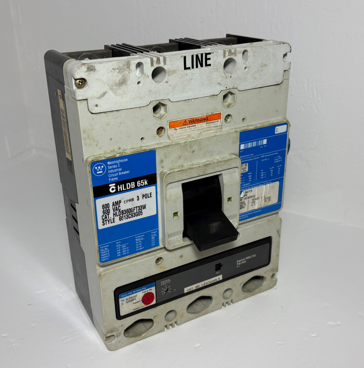 Westinghouse HLDB3600FT33W 600A Circuit Breaker w/ Aux & 600 Amp Plug HLDB 3P (EM5526-1)