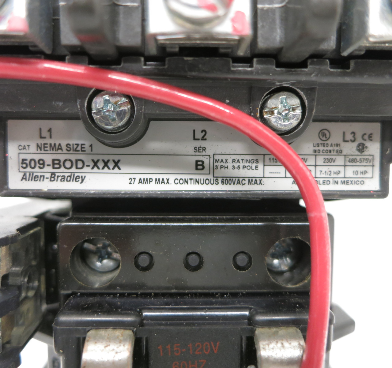 Allen Bradley 509-BOD-XXX NEMA Size 1 Starter E1-Plus Ser B 120V Coil 592-EEDC (AH0617-3)