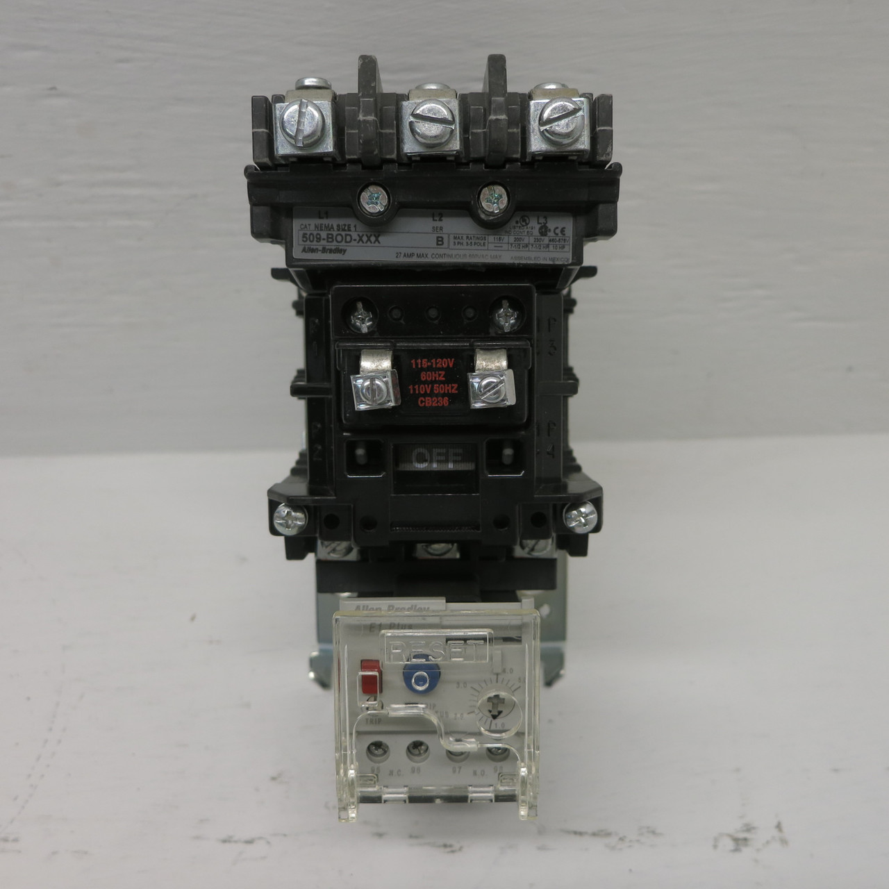 Allen Bradley 509-BOD-XXX NEMA Size 1 Starter E1-Plus Ser B 120V Coil 592-EECC (AH0616-7)
