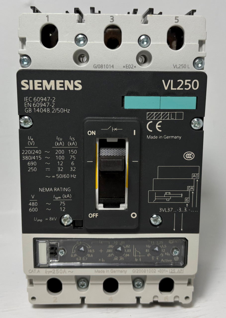 NEW Siemens VL250 250A Circuit Breaker 3P 600V 3VL3725-3AP36-0AA0-Z 250 Amp NIB (EM5577-6)