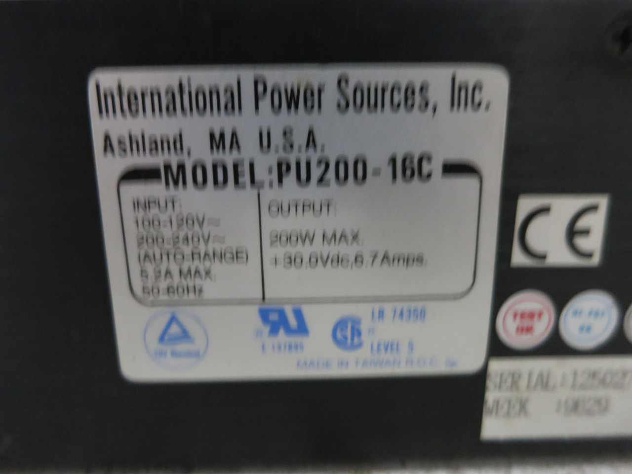 International PU200-16C Switching Power Supply 100-120/200-240 VAC 200W PS (DW7448-12)
