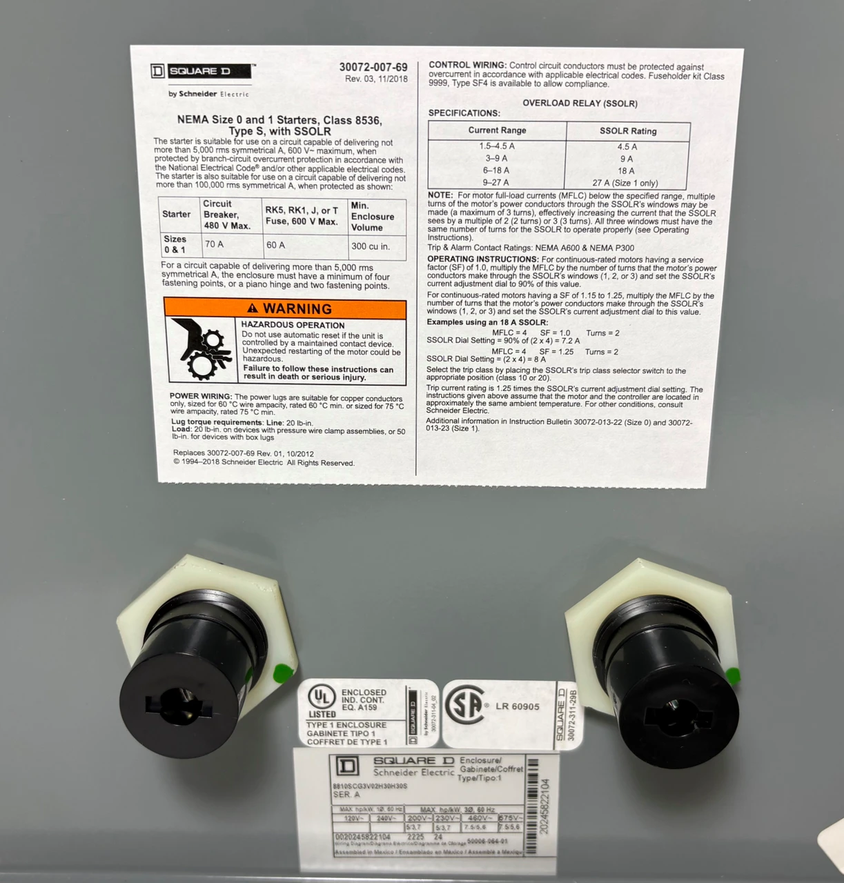 NEW Square D 8810SCO3H30H30S Size 1 Two-Speed Starter Enclosed 2 Speed NIB (EM5578-4)