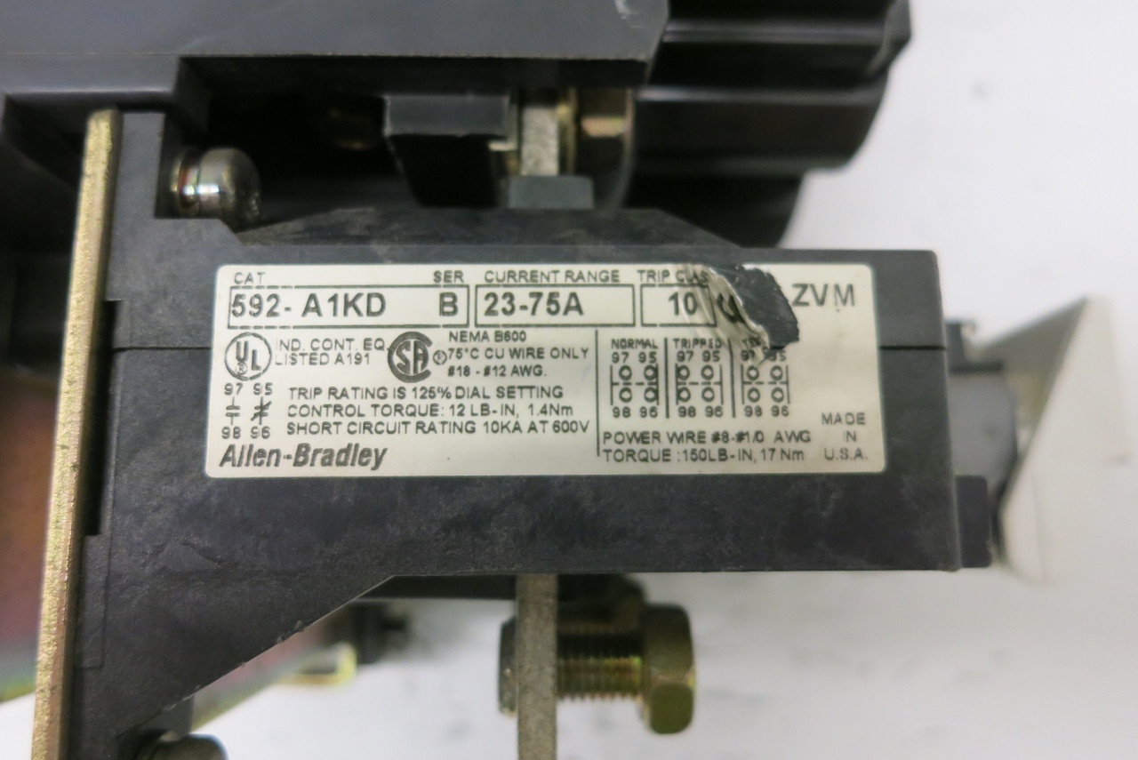 Allen Bradley 509-DOD-XXX Size 3 Starter 120V CD236 Coil 90A 50HP w/ 592-A1KD (AH0643-1)