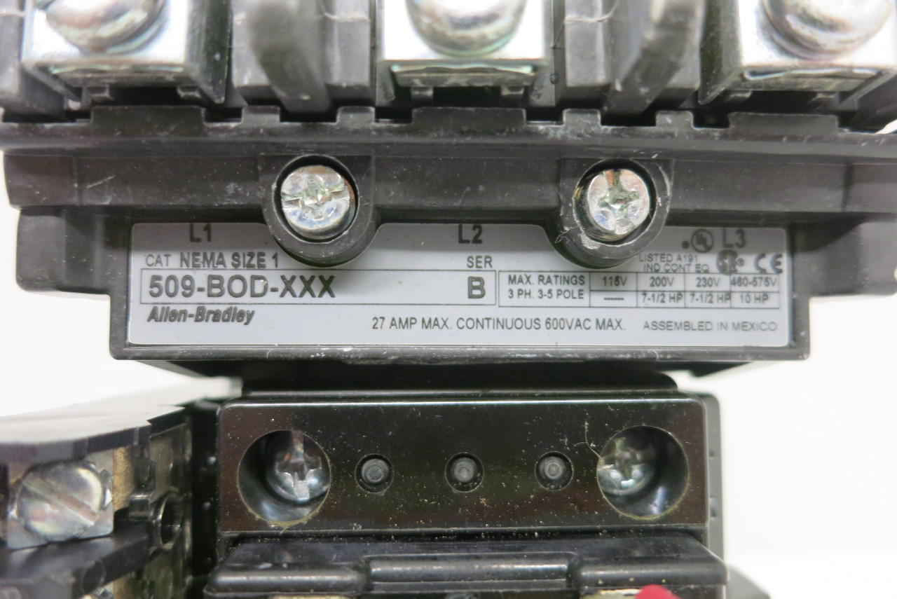 Allen Bradley 509-BOD-XXX NEMA Size 1 Starter SMP-1 120V Coil 592-A2EA 1.6-5A (AH0644-2)