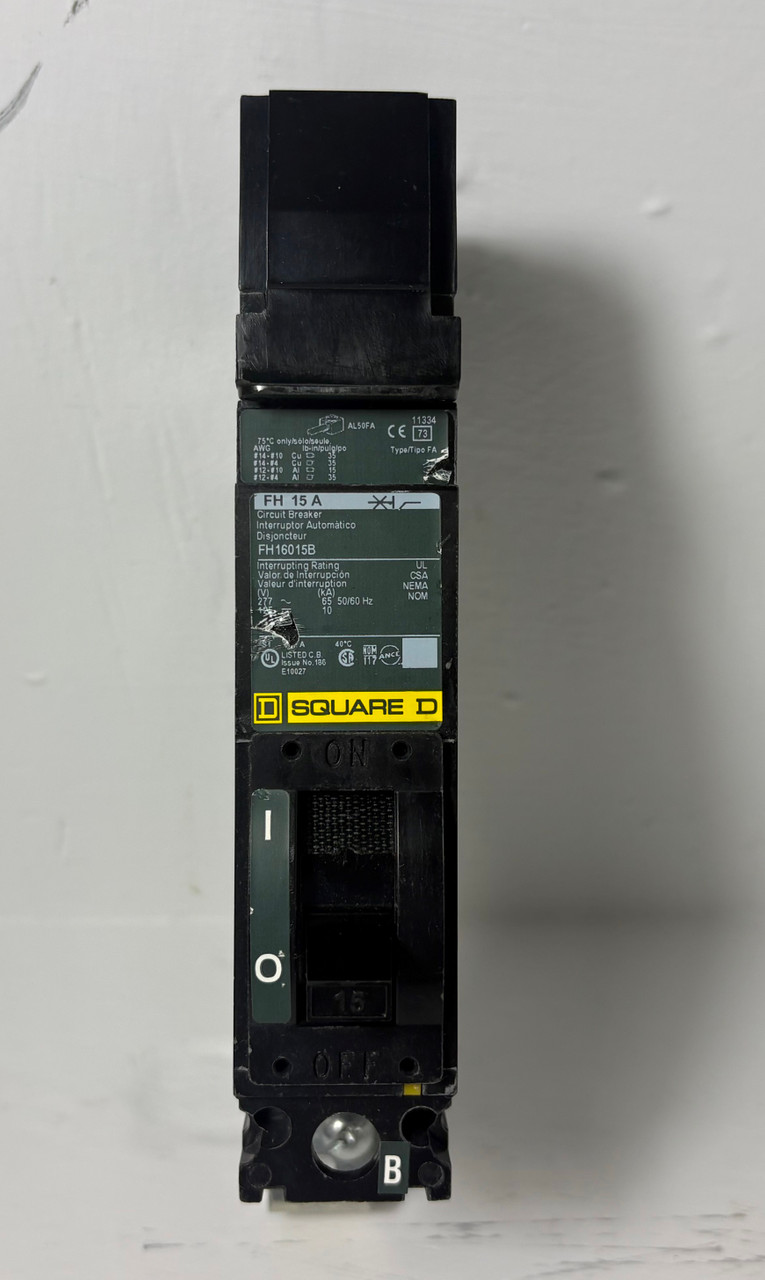 Square-D I-Line FH16015B 15A Circuit Breaker Green Label 277V FA 1 Pole 15 Amp (EM5584-46)