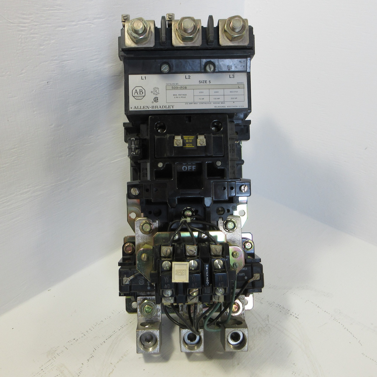 Allen Bradley 509-FOB Size 5 Motor Starter 480V Coil 200HP 270A 600VAC 509-F0B (AH0654-1)
