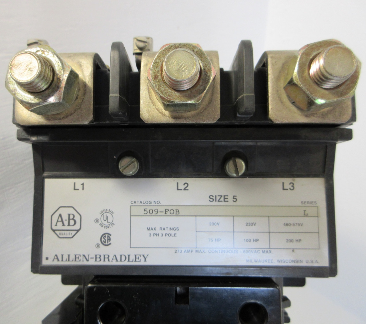 Allen Bradley 509-FOB Size 5 Motor Starter 480V Coil 200HP 270A 600VAC 509-F0B (AH0654-1)
