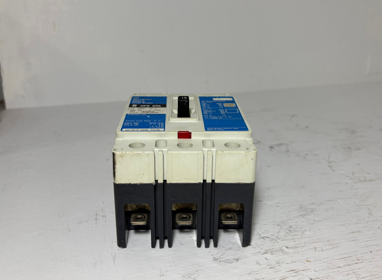 Westinghouse HFD3015L 15A Series C Circuit Breaker Matte Blue HFD3015 3P 15 Amp (EM5593-1)