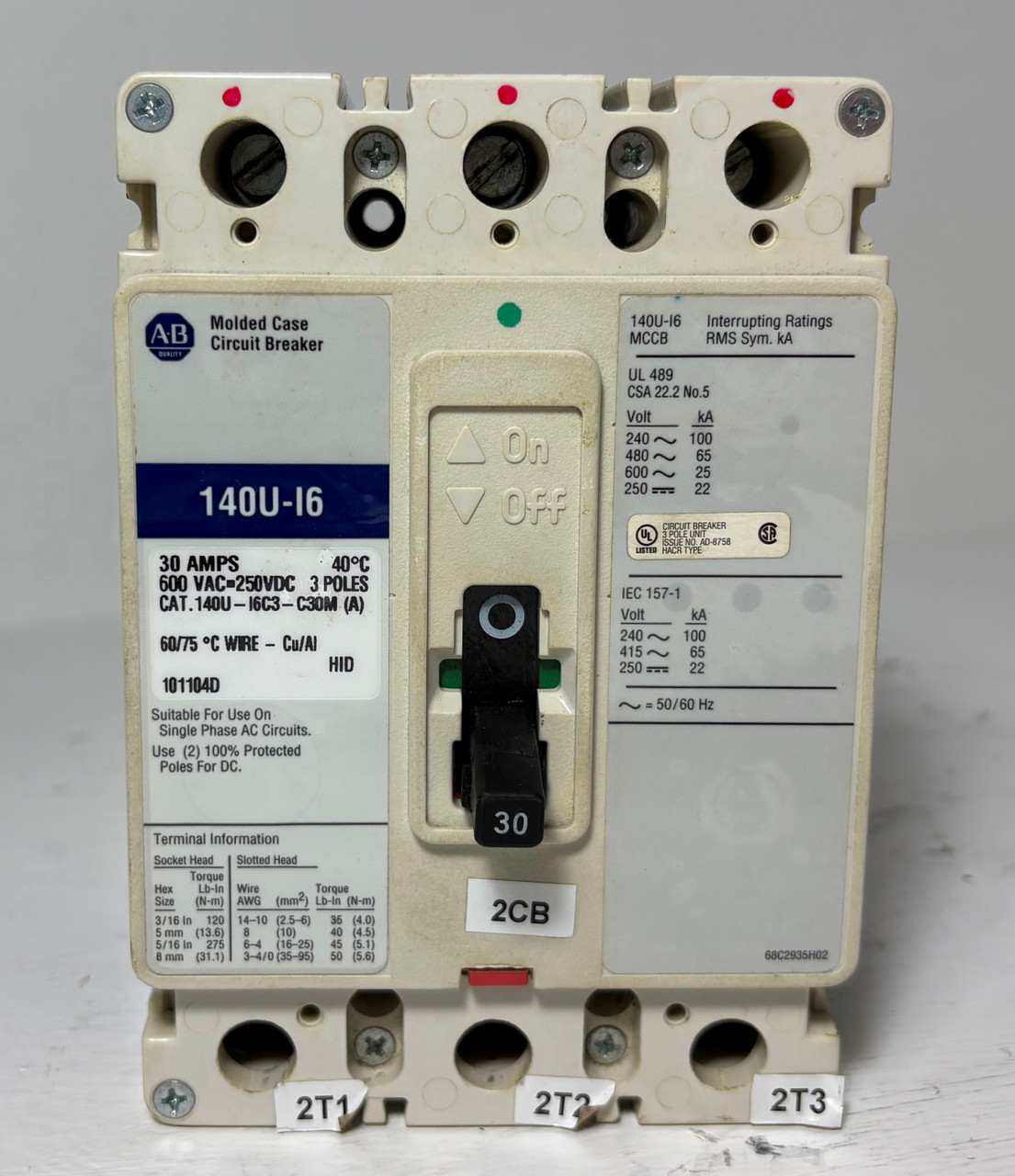 Allen Bradley 140U-I6C3-C30M (A) 30A Circuit Breaker 600V 3P 140U-I6 30 Amp (EM5595-1)