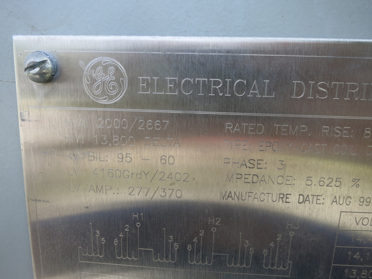 GE 2000/2667 kVA 13800 Delta - 4160Y/2402 V 3PH Dry Type Transformer 13800V 4160 (DW7472-1)