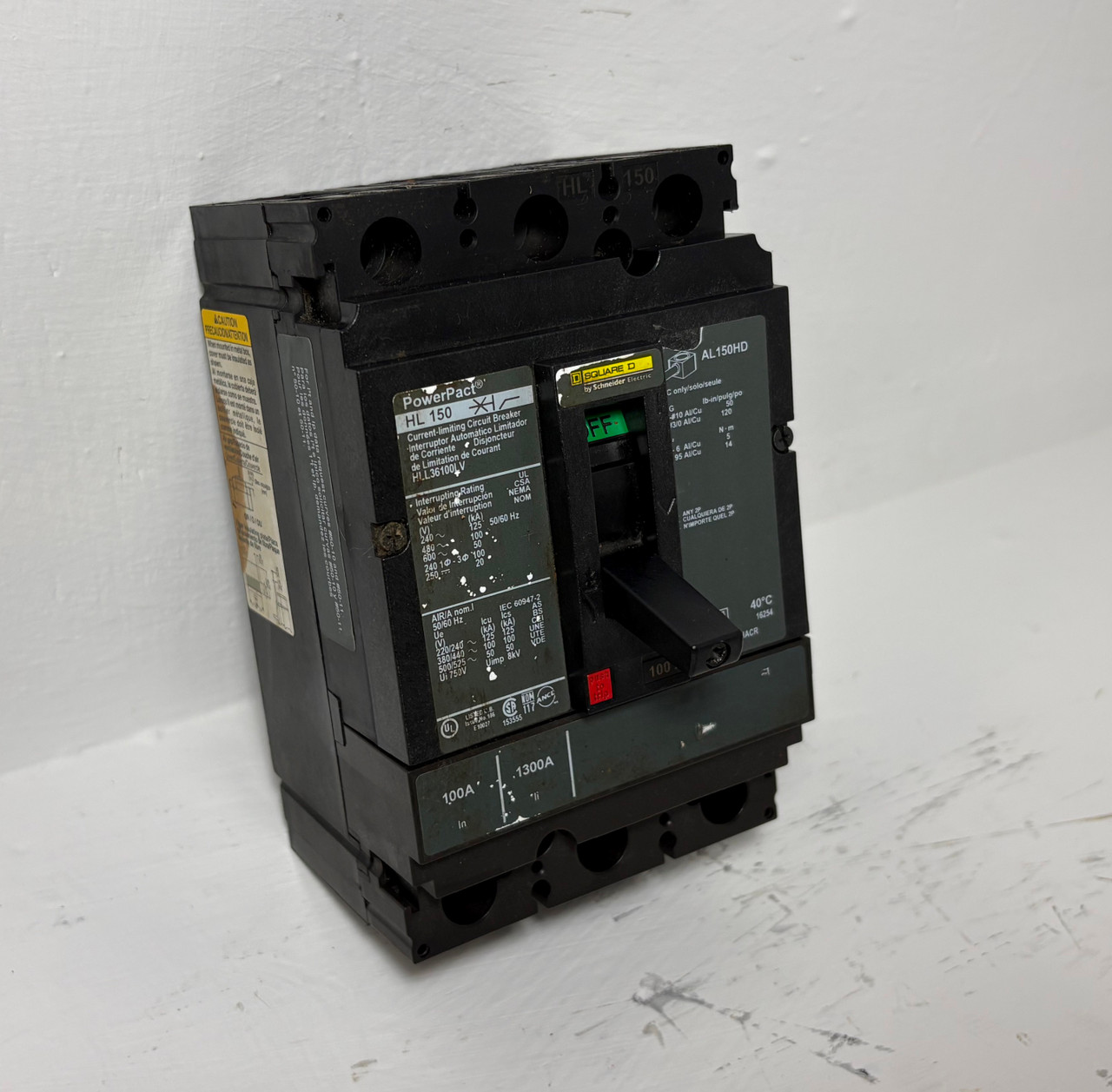 Square D HLL36100LV 100A PowerPact Circuit Breaker HL 150 3P 100 Amp HL150 3P (EM5605-1)