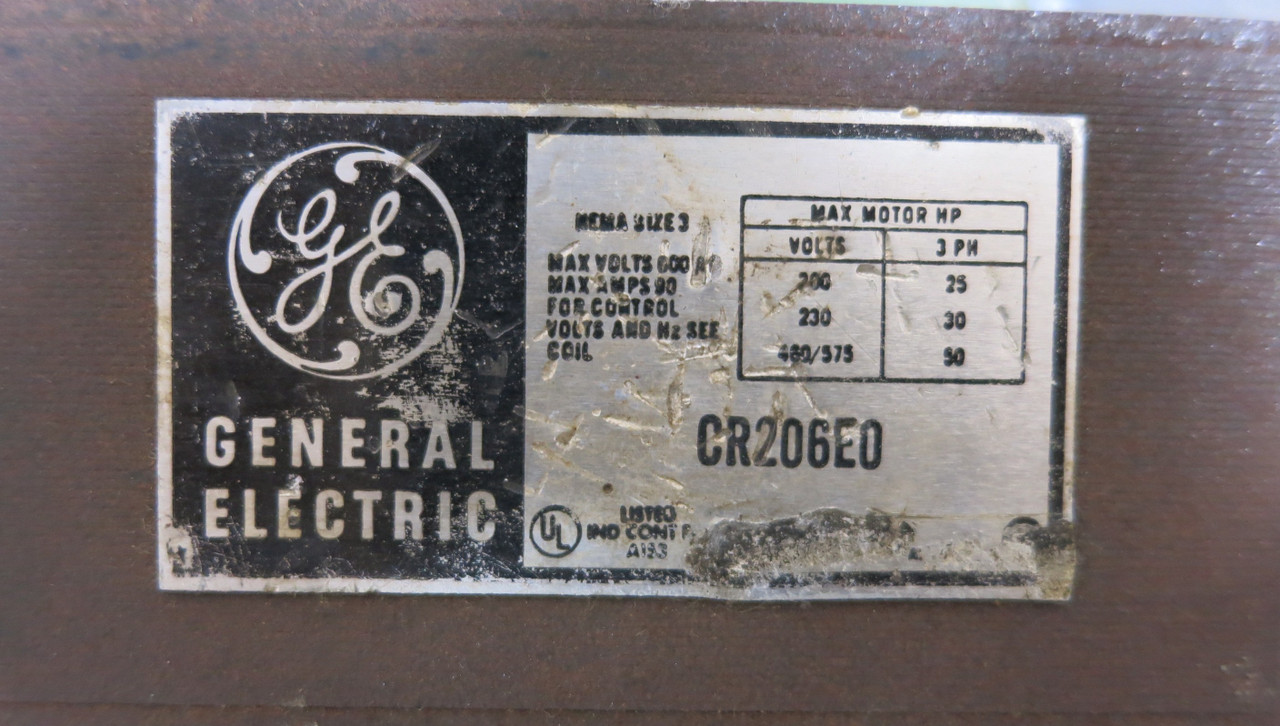 GE CR206E0 Size 3 Motor Starter 600VAC 90A 120V Coil 50HP CR206EO 600V 90 Amp 3P (AH0678-4)
