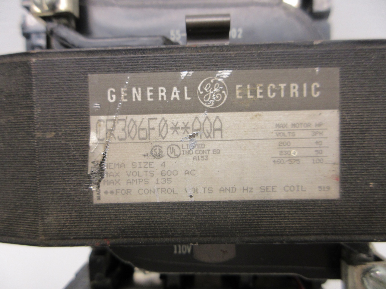 GE CR306F0**AQA Size 4 Motor Starter 600VAC 135A 120V Coil 100HP CR306FO**AQA GE (AH0675-1)