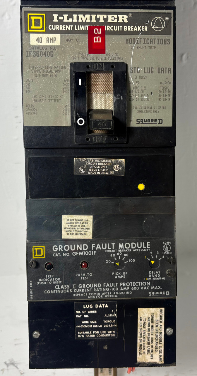 Square D I-Line IF36040G 40A Circuit Breaker IF6 3P 40 Amp Ground Fault GFM100IF (EM5611-2)