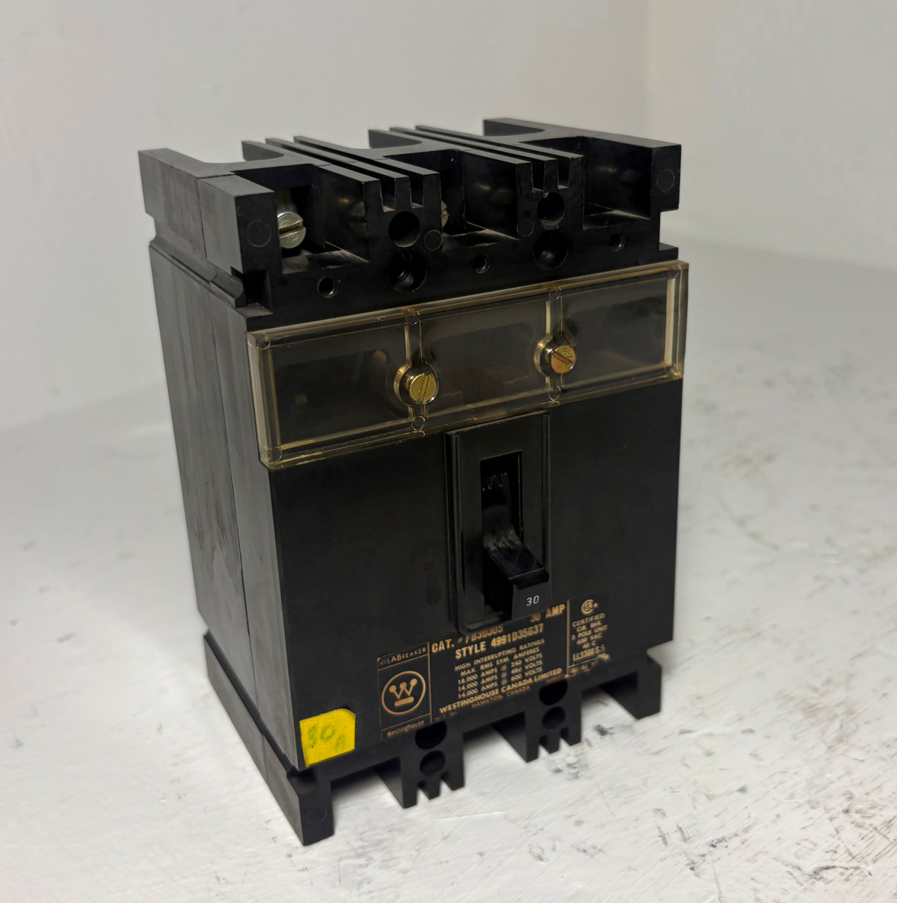 Image of Westinghouse FB3030S 30A VisABreaker Circuit Breaker 3P 600V FB3030 30 Amp