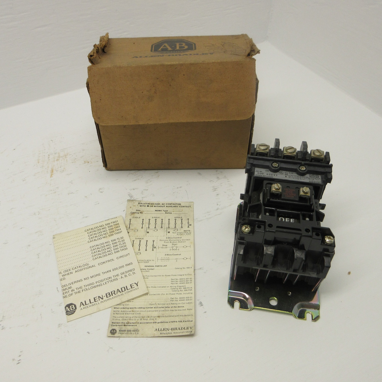 Image of NEW Allen Bradley 500-BOD93 NEMA Size 1 Contactor 120V Coil CB236 500-B0D93 NIB