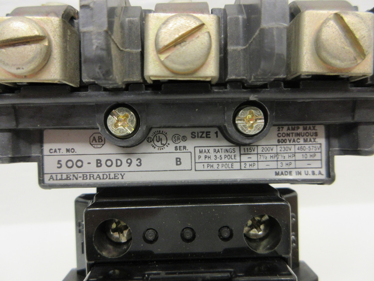 NEW Allen Bradley 500-BOD93 NEMA Size 1 Contactor 120V Coil CB236 500-B0D93 NIB (AH0686-1)
