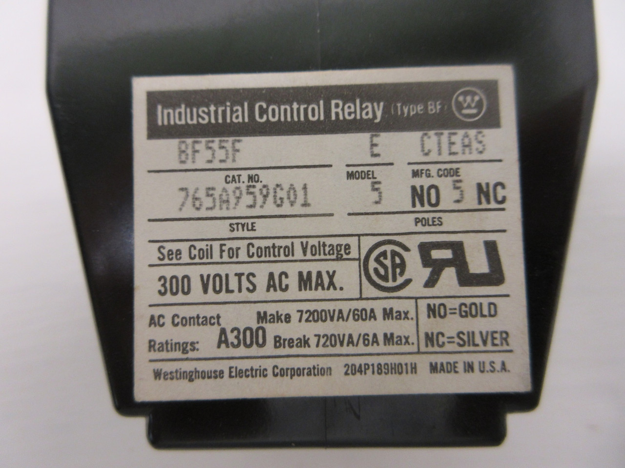 NEW Westinghouse BF55F Industrial Control Relay 300VAC 5NO-5NC 120V Coil NIB (AH0689-1)