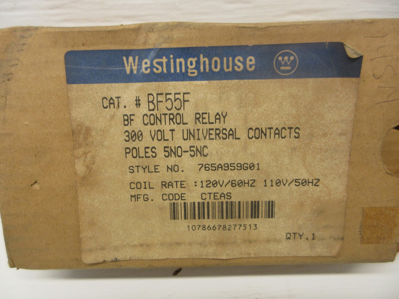 NEW Westinghouse BF55F Industrial Control Relay 300VAC 5NO-5NC 120V Coil NIB (AH0689-1)