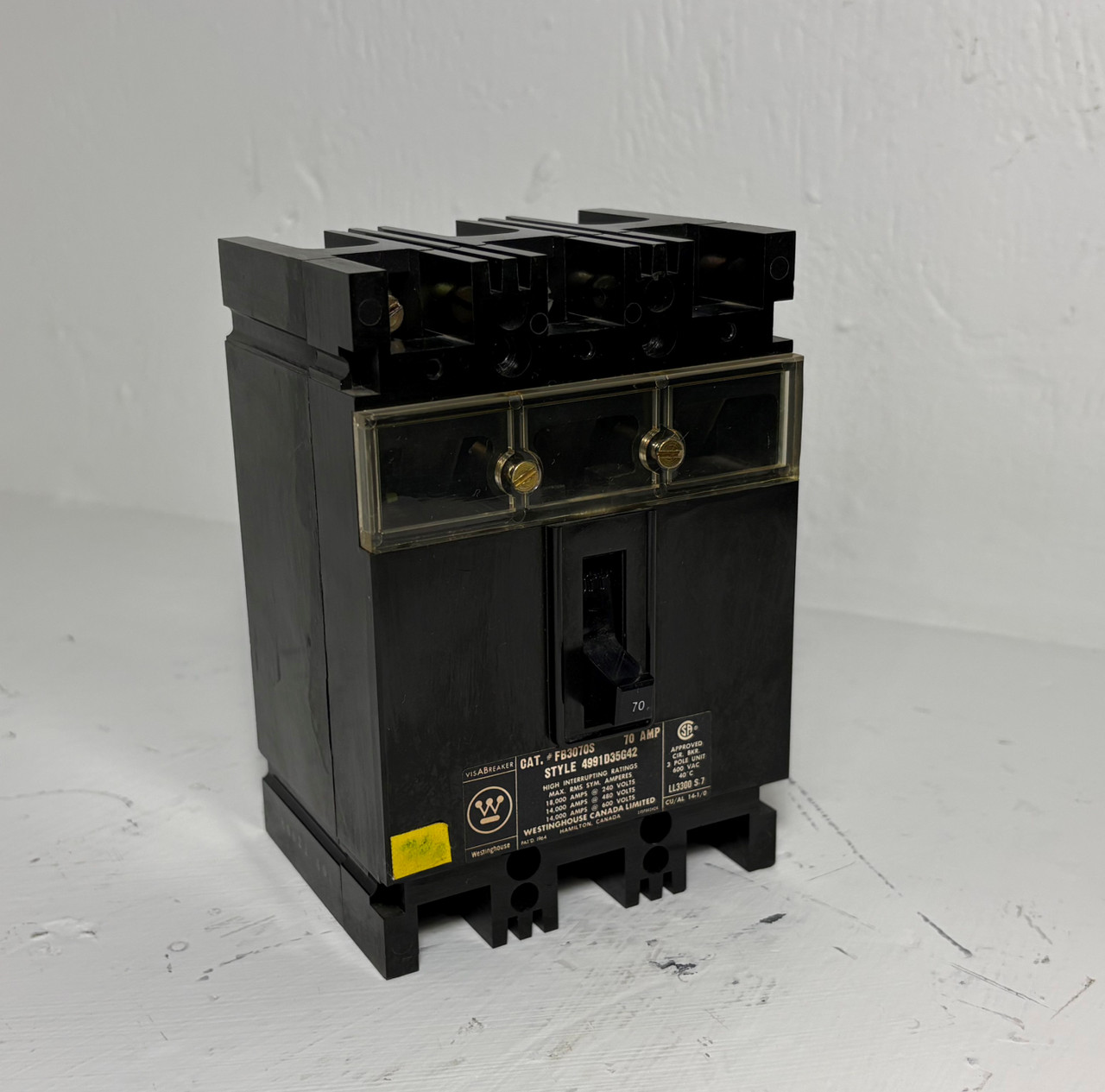 Image of Westinghouse FB3070S 70A VisABreaker Circuit Breaker 3P 600V FB3070 70 Amp
