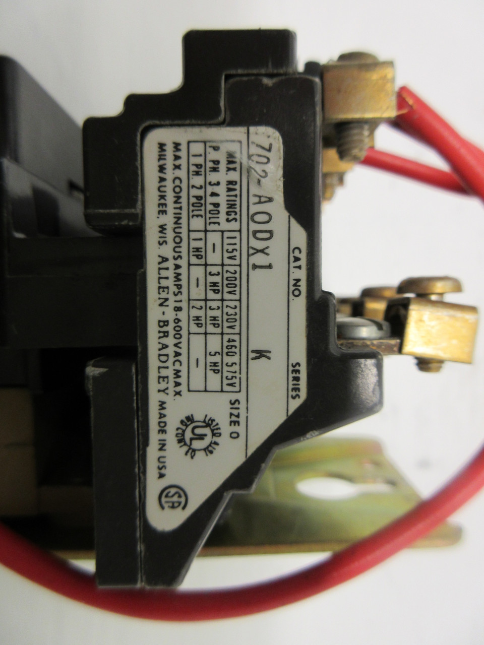 Allen Bradley 702-AODX1 NEMA Size 0 Contactor 18 Amp 600VAC 5HP 120V Coil 18A AB (AH0694-3)