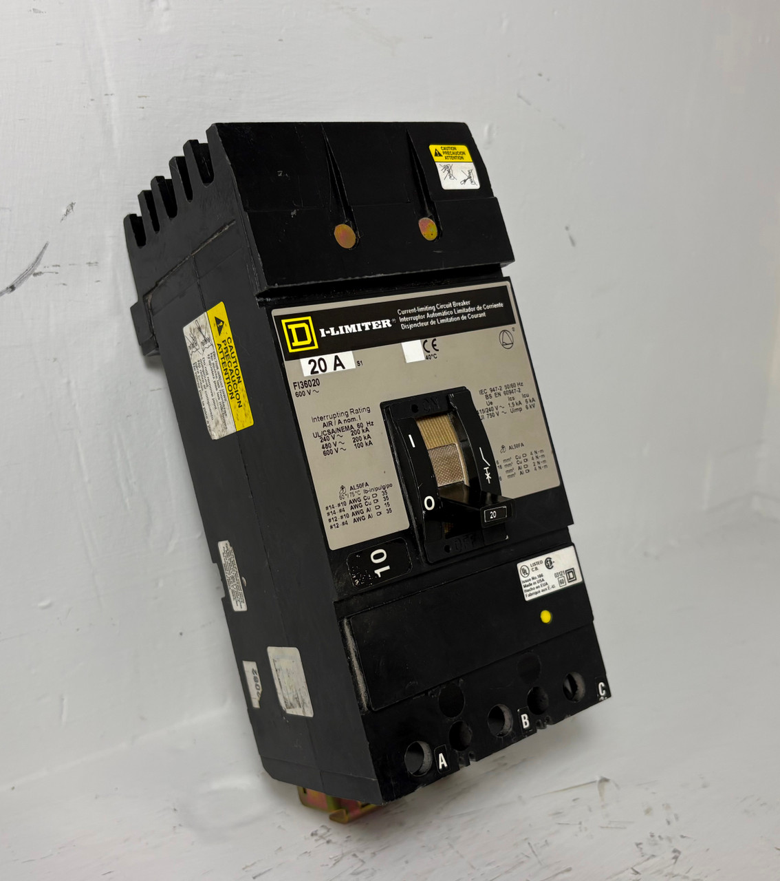 Square D I-Line FI36020 20A I-Limiter Circuit Breaker 480/600V 3 Pole 20 Amp (EM5619-1)