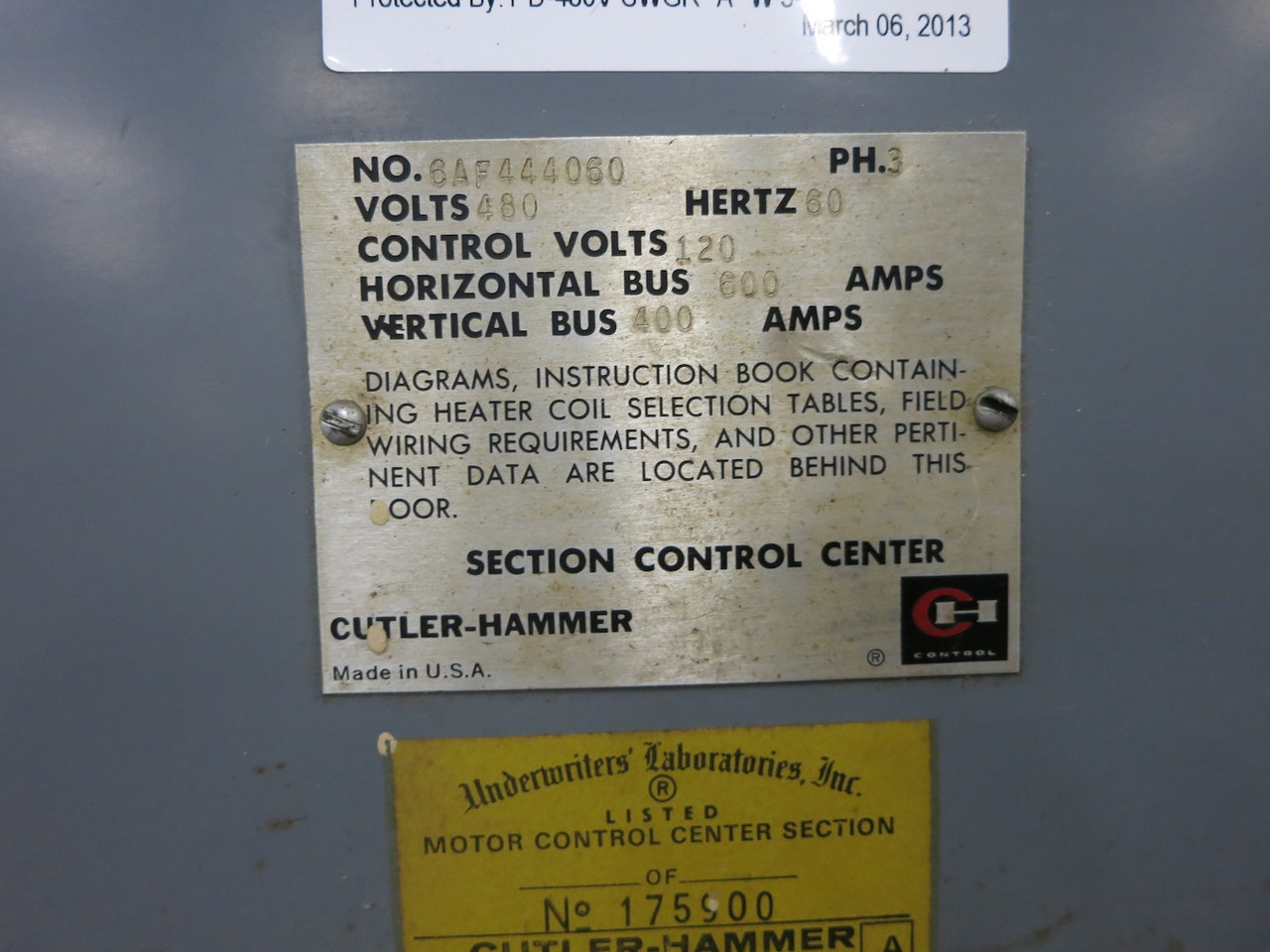 F10 Unitrol 600/400A 480V 2x Section MCC Motor Control Center 600A 400 Amp Lugs (DW7482-1)