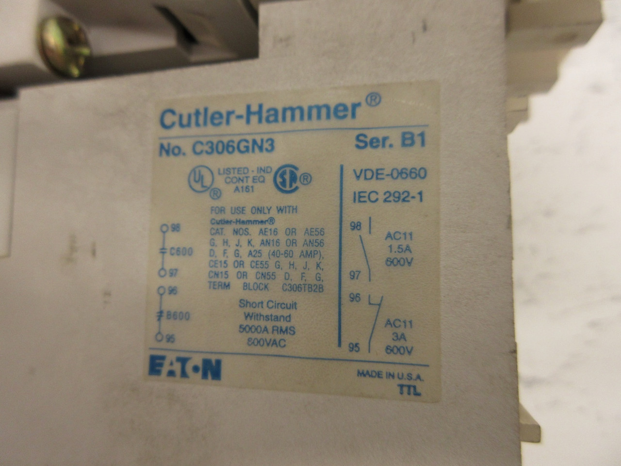 Eaton Cutler Hammer AN16DN0 Size 1 Starter 10HP 120V Coil w/ C306GN3 + Heaters (AH0711-3)