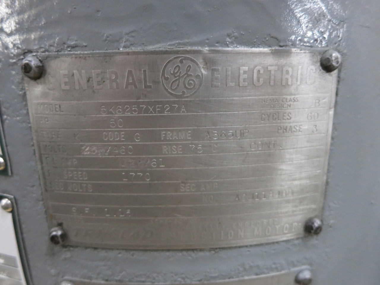 REBUILT GE 50 HP Vertical AC Motor 230/460V 1770 RPM A365UP Frame TriClad (DW7493-1)