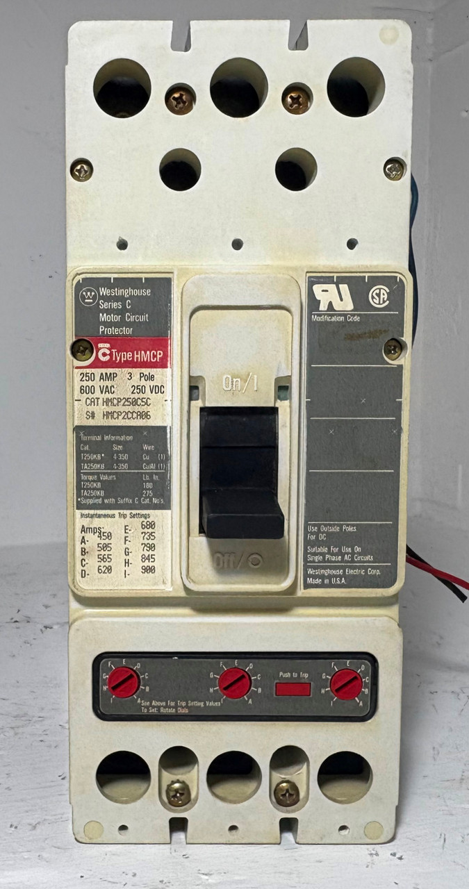 Westinghouse HMCP250C5C 250A Circuit Breaker Matte w/ Aux 3P 600V HMCP 250 Amp (EM5630-1)