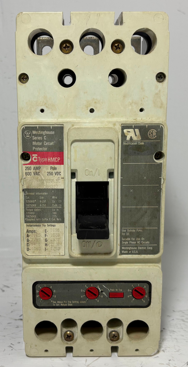 Westinghouse HMCP250L5C 250A Circuit Breaker Matte 3P 480/600V Type HMCP 250 Amp (EM5632-1)