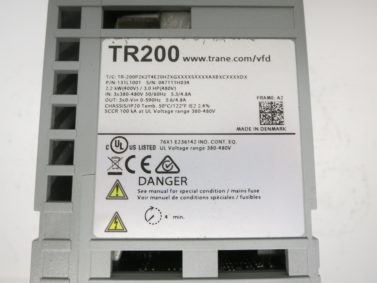 Trane TR200 131L1001 AC VS Drive 3 HP 480V 3PH VFD 480 VAC HVAC 4.8A 174Z4571 (DW7502-1)