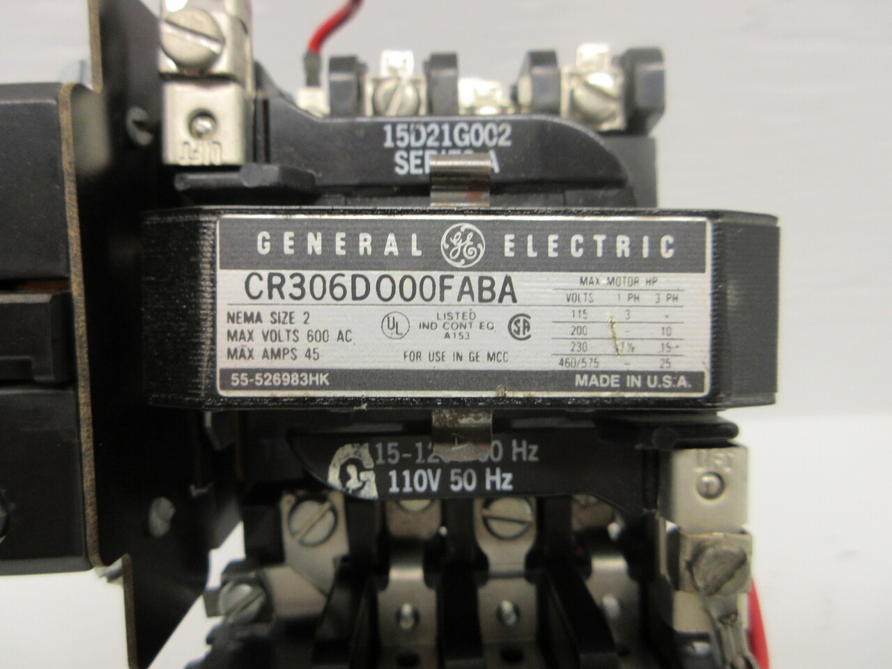 GE CR306D000FABA Size 2 Motor Starter 600VAC 45A 120V Coil 25HP CR306DOOOFABA 3P (AH0724-1)
