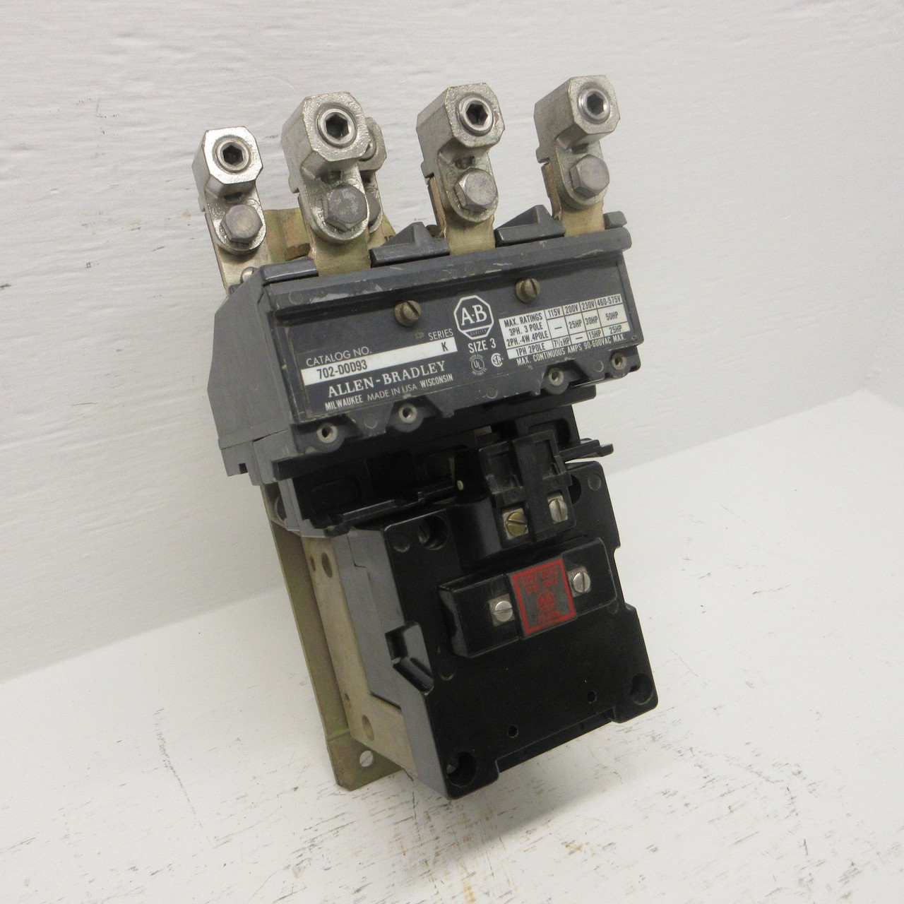 Allen Bradley 702-DOD93 NEMA Size 3 Contactor 90AMP 600VAC Series K 702-D0D93 AB (AH0721-3)