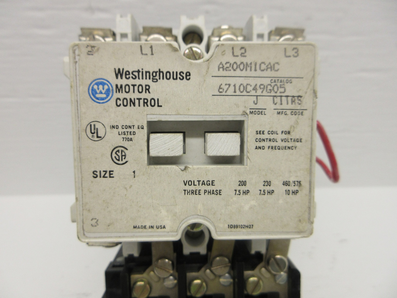 Westinghouse A200M1CAC Size 1 Motor Starter 120V Coil 10HP Model J 460/575V A200 (AH0722-1)