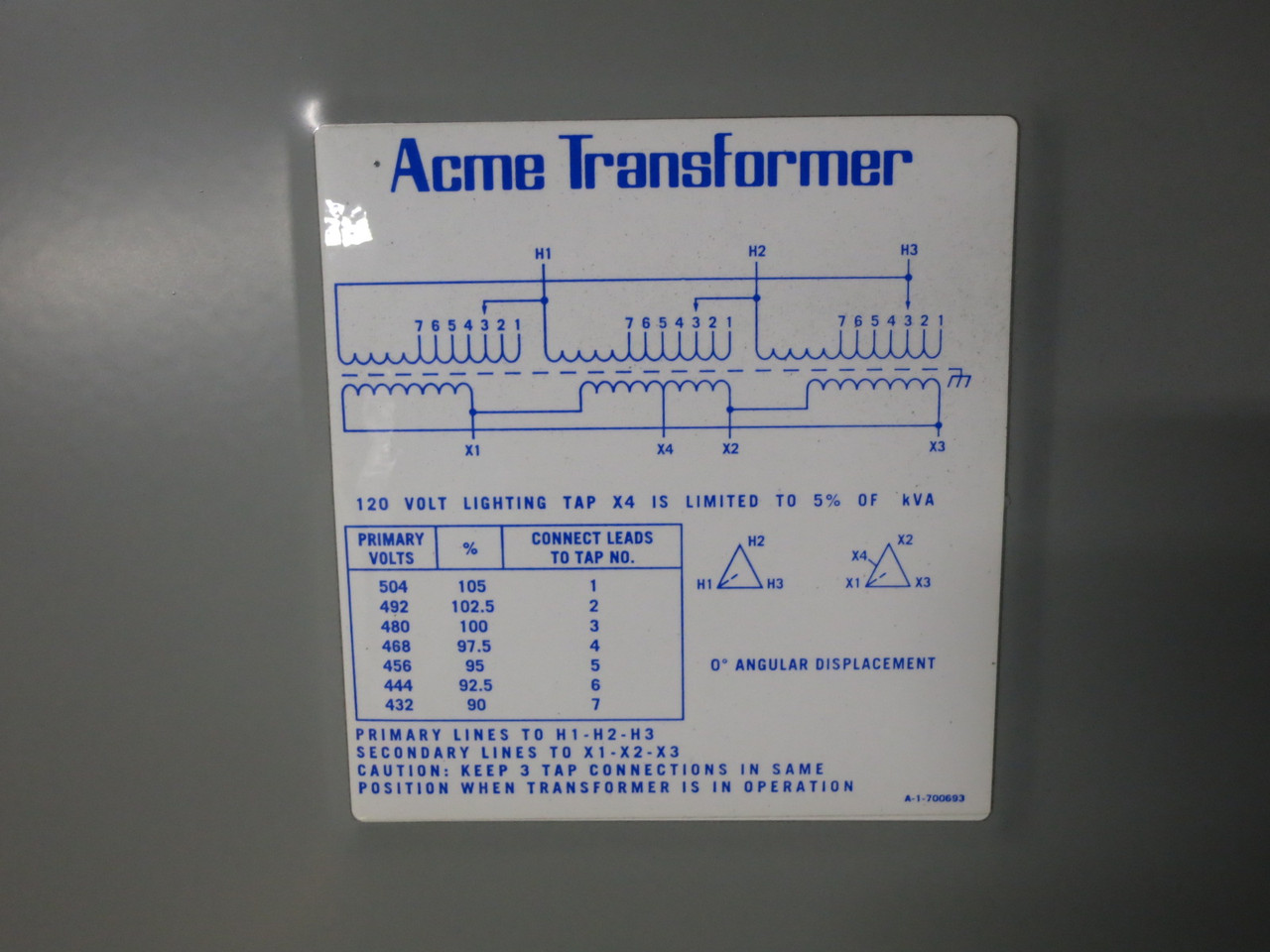 ACME 112.5 kVA 480 Delta to 240 Delta V 3PH Transformer T-1A-53345-3S 480V 240V (DW7512-1)