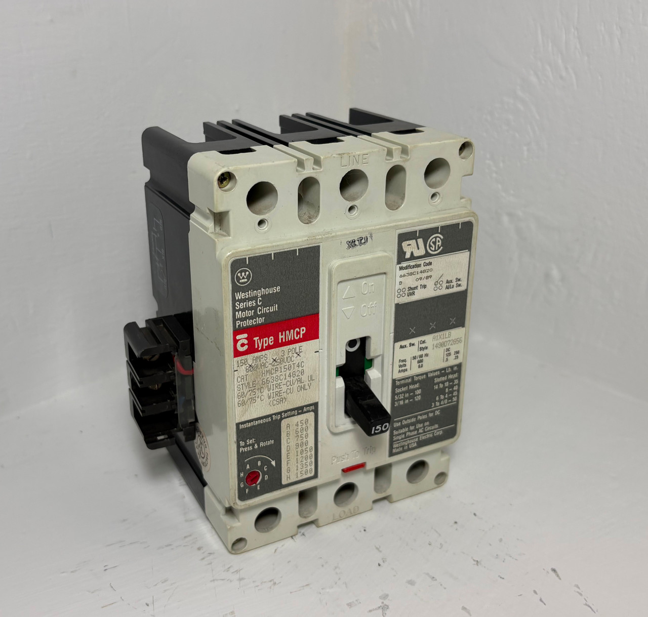 Westinghouse HMCP150T4C 150A Circuit Breaker Matte w/ Aux HMCP 3P 600V 150 Amp (EM5644-1)
