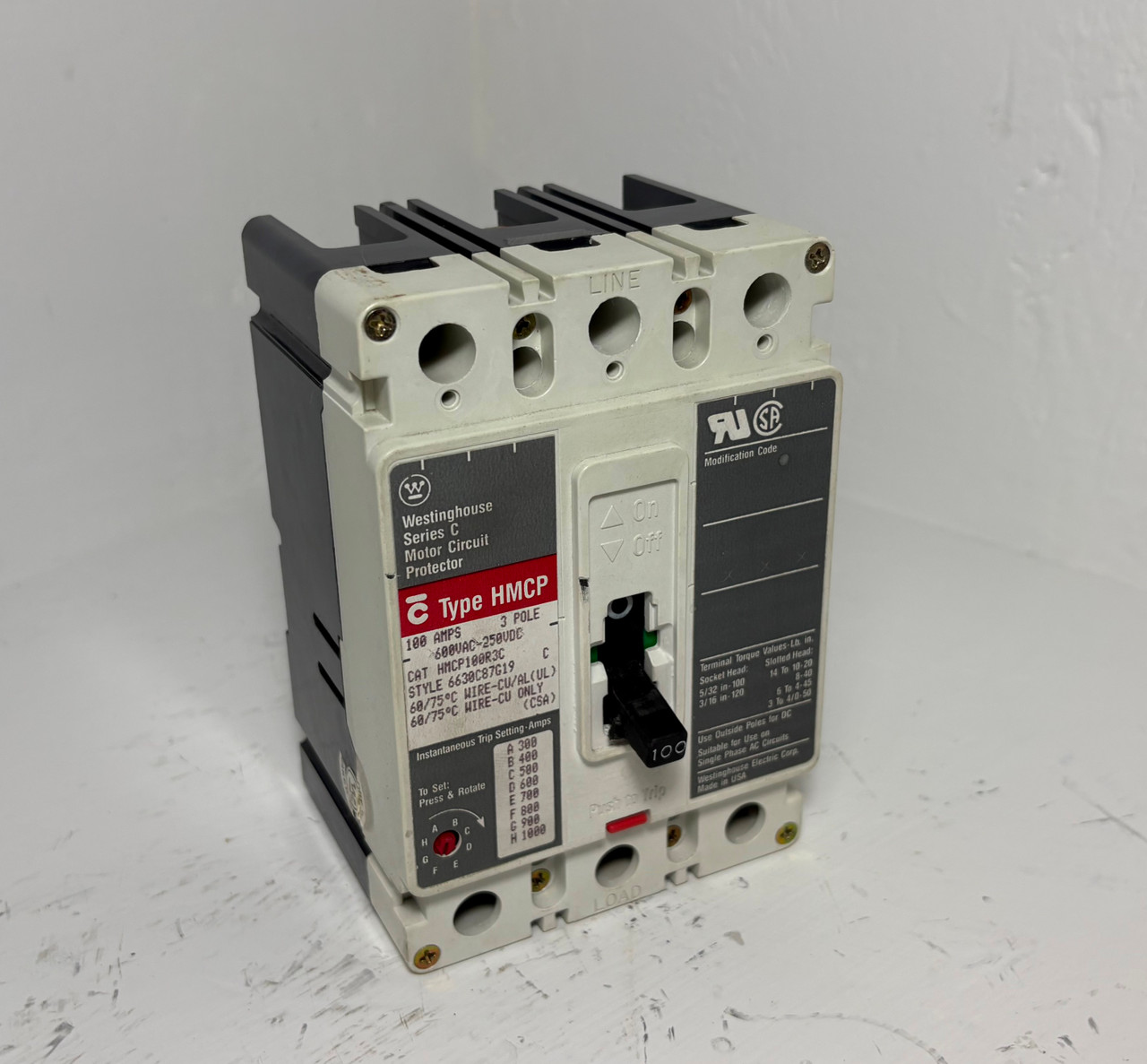 Westinghouse HMCP100R3C 100A Motor Circuit Protector Breaker 480/600V 3P 100 Amp (EM5648-1)
