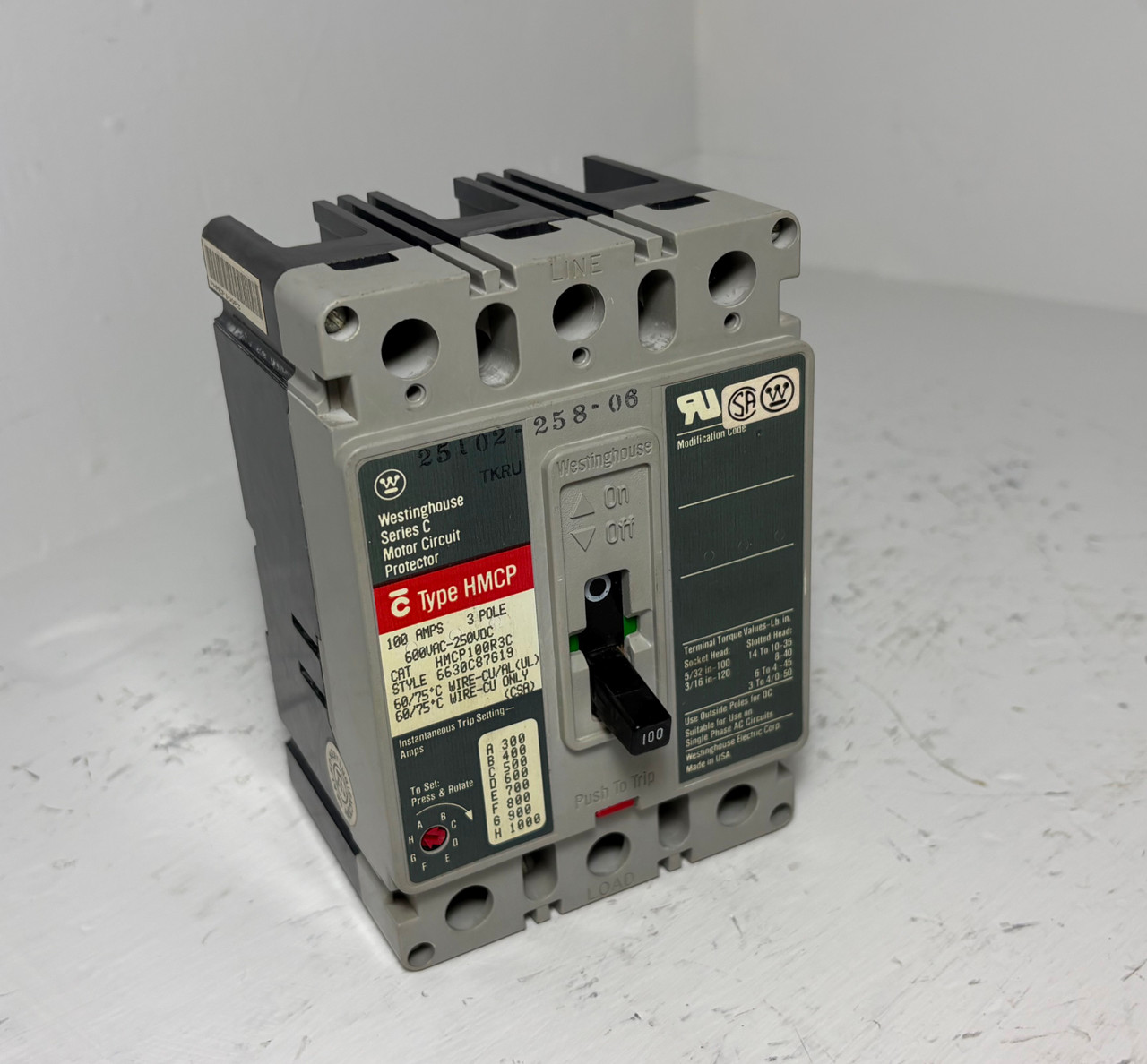 Westinghouse HMCP100R3C 100A Motor Circuit Protector Breaker Gray 600V 100 Amp (EM5647-1)