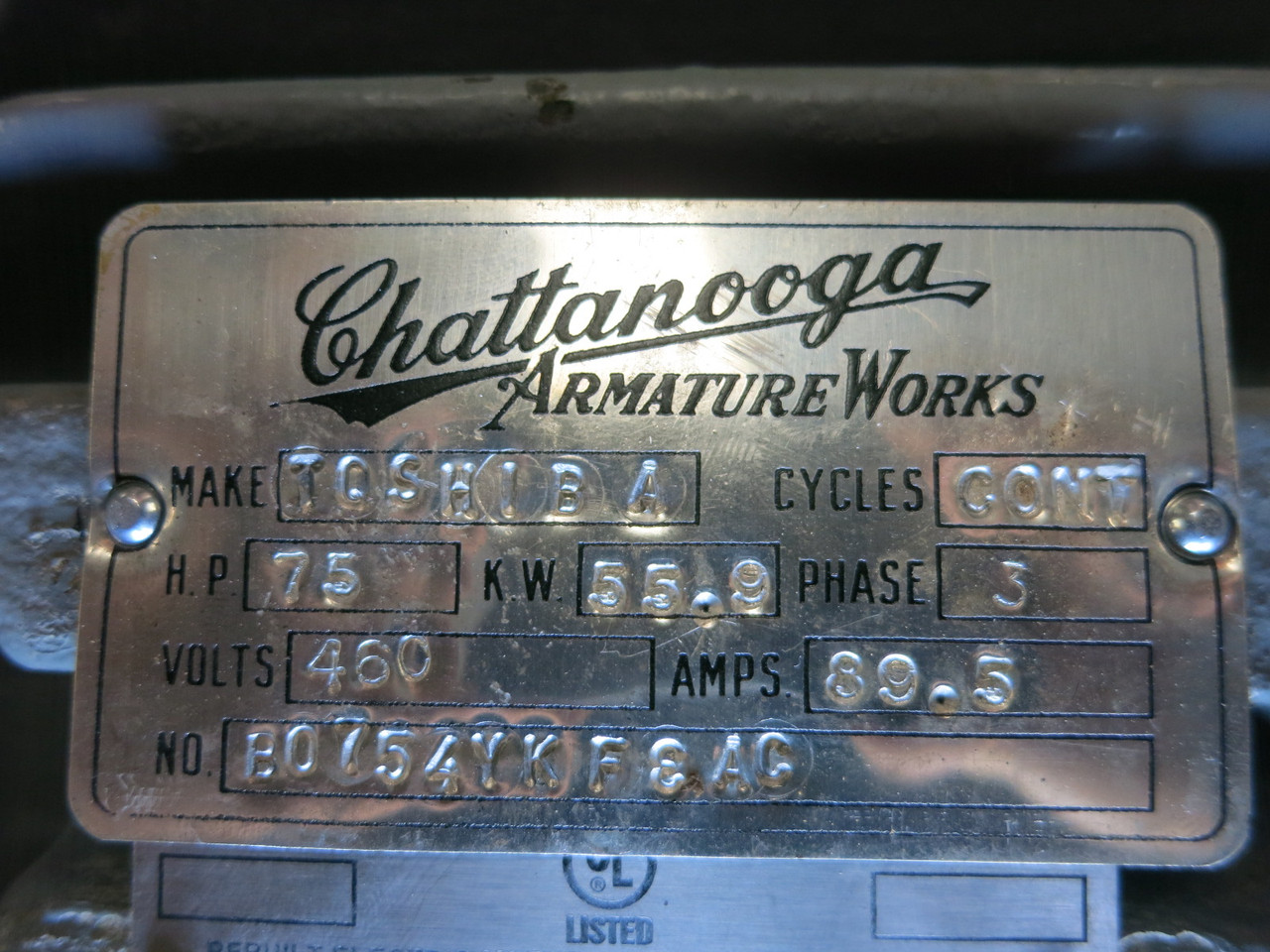 Toshiba 75 HP Explosion Proof AC Motor 460V 1760 RPM TIKK 365T TEFC (TESTED) (DW7529-1)