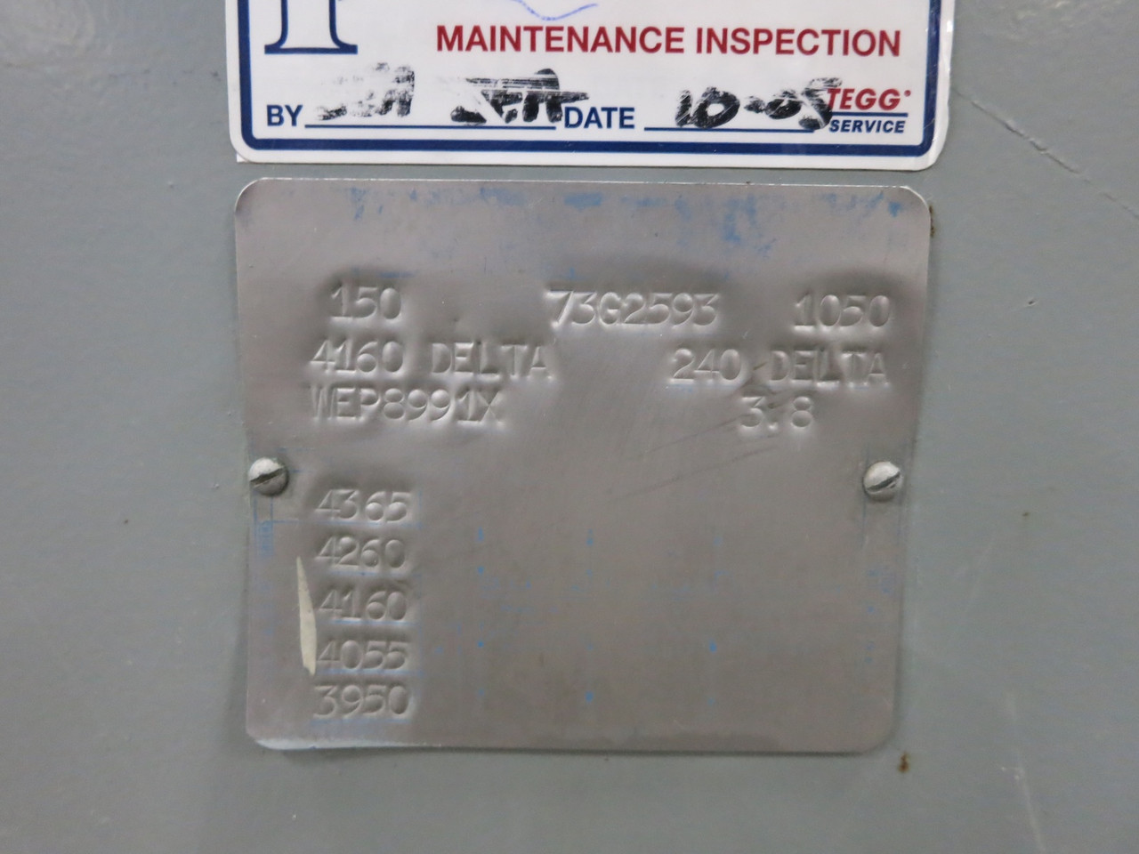 Westinghouse 150 kVA 4160 Delta to 240 Delta V 3PH Transformer 4160V - 240V (DW7528-1)