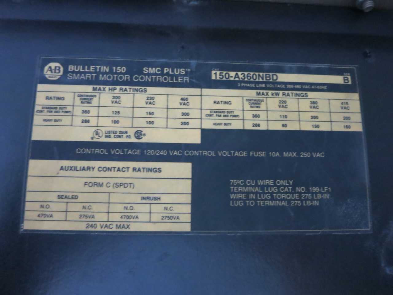 Allen Bradley 150-A360NBD 300 HP SMC Plus Smart Motor Controller 480V Soft Start (DW7535-1)