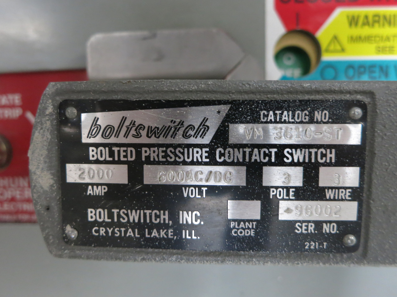 Boltswitch EVM3610-ST 2000A 600V Enclosed Contact Switch Disconnect 2000 Amp 3W (DW7541-1)