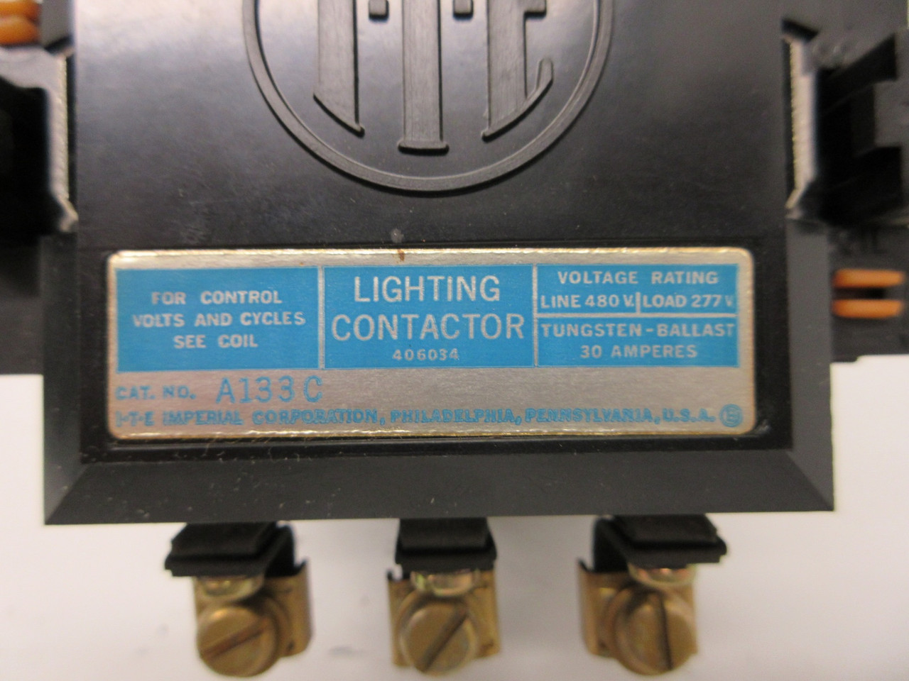 ITE A133C Lighting Contactor Tungsten Ballast 30 Amp 277V Coil 480V Line I-T-E (AH0732-10)